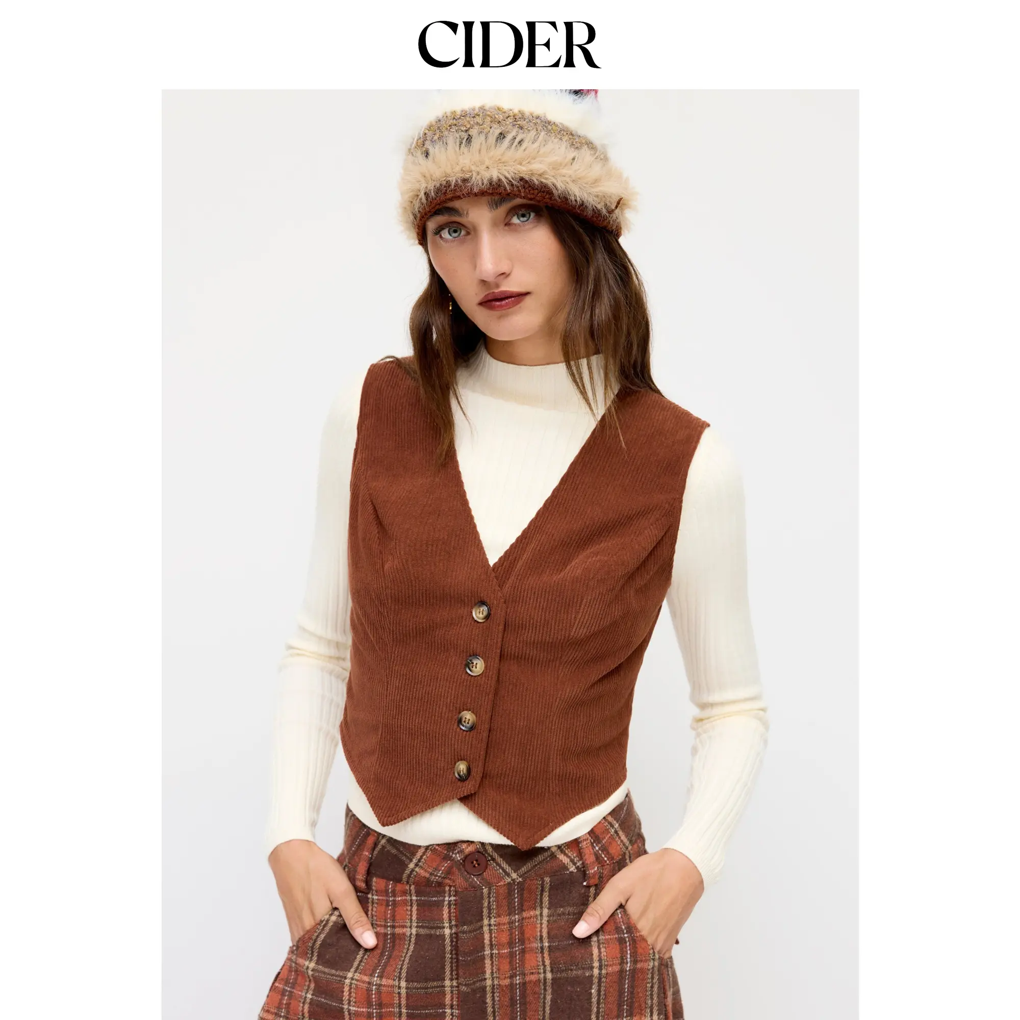 Cider Corduroy V-neck Jacket Vest