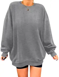 Women's Oversized Sweatshirts Long Sleeve Crewneck Lightweight Hoodies Thin Casual Loose Pullover Tops Solid Basic Fabric Ribbed Cuffs Hems for Daily Wear