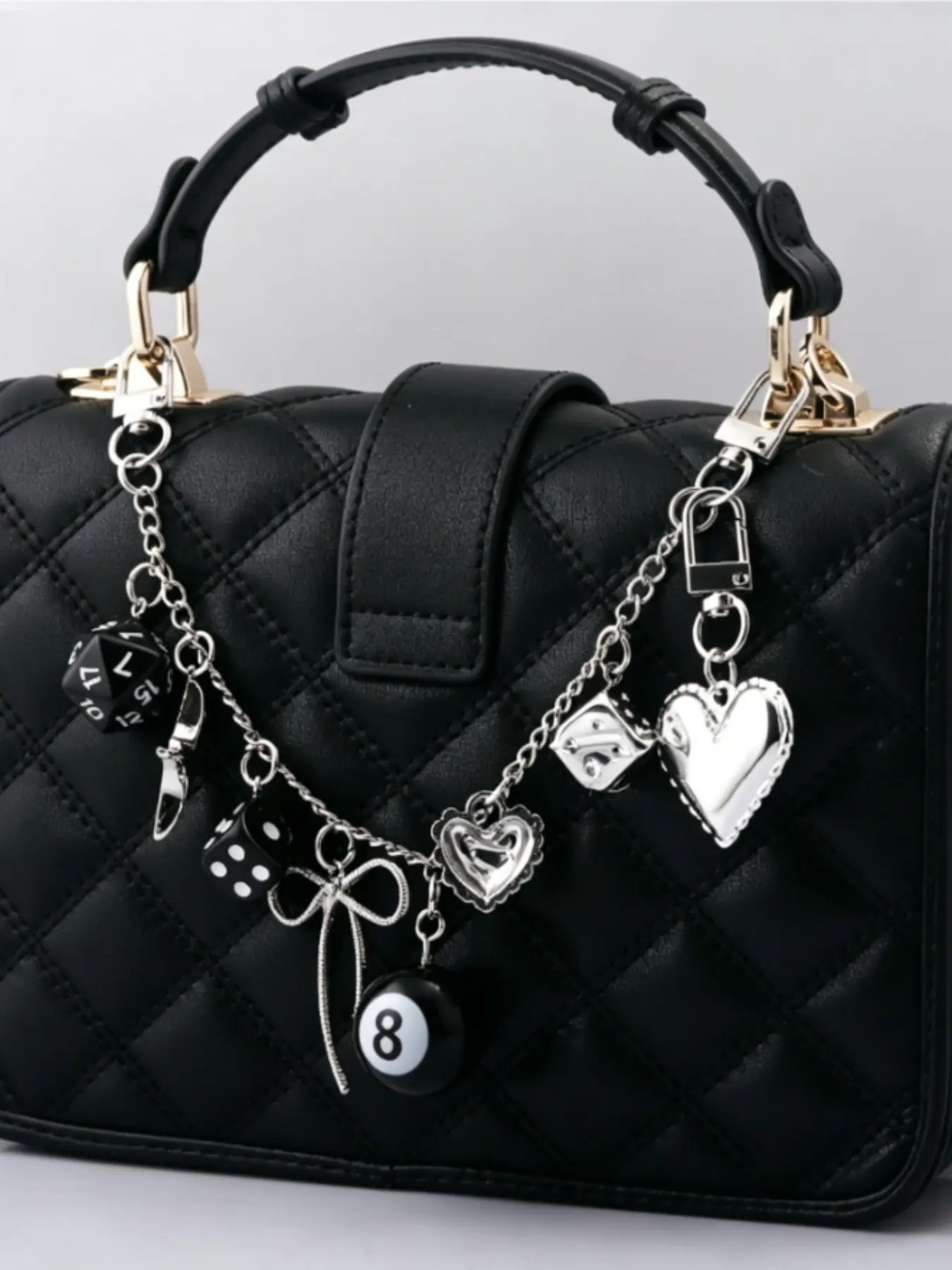 Black 8 Classic Odd-shaped Dice Billiard Zinc Alloy Keychain Pouch, Mobile Phone Pendant Cherry Pool Ball Pouch Chain, Stylish and Versatile, Exquisite Gift for Her, Bag Charms