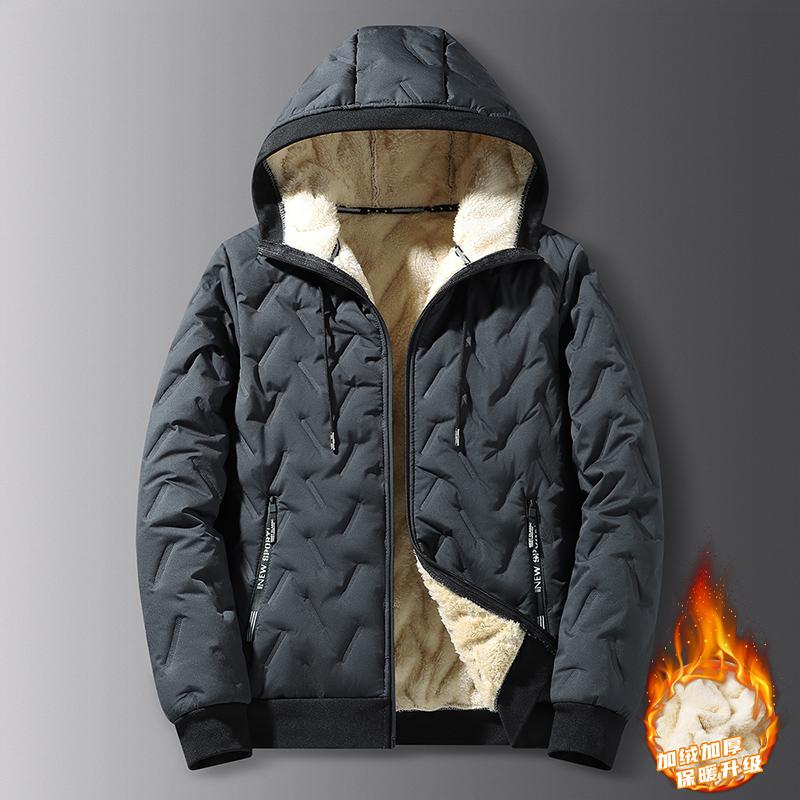 2026 New Hooded Cotton Jacket Men's Winter Fleece Lined Warm Coat Ultrasonic Cotton Toothbrush Design
