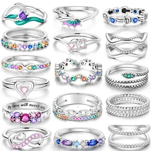 925 Sterling Silver Rabbits Snakes Ring Original Design Colored Zircon Finger Rings For Women  Wedding Jewelry Gift