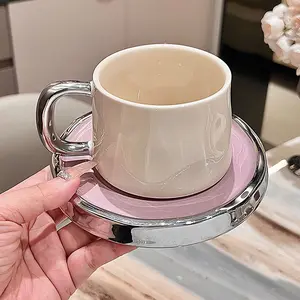 INS Wind Coffee Cup and Plate Set Household Cup Ceramic High Beauty Couple Cup Household Good Product Milk Cup