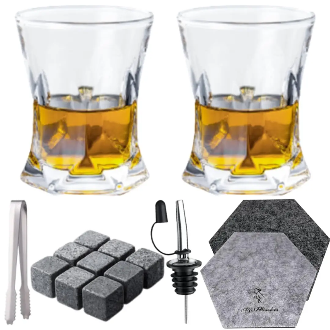 9-Piece Natural Granite Chill Stone Kitchenware Set - Casual Drinkware Accessories with Ice Tongs, Pour Spout, No Dilution Cooling, Easy Cleaning for Cool Drinks, Gift Idea, Cool Without Dilution