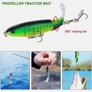 SJPACK 10 Pack Fishing Lures Whopper Plopper Topwater Bass Bait Floating Rotating Tail Treble Hook