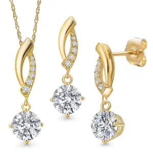 2.33 Cttw IGI Certified Lab Grown Diamond in 14K Yellow Gold Pendant Earrings Set for Women | Round Center Diamond 0.75 Ct | E-F Color | VS1-VS2 Clarity | Gold Necklace for Women | 18 Inch Chain