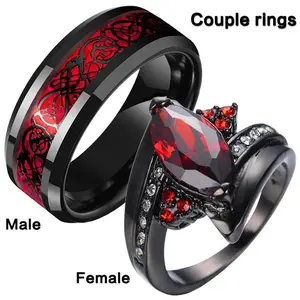 Fashion Trend Couple Rings Inlaid with Ruby Women's Jewelry