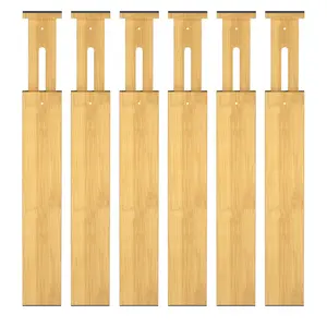 Bamboo Drawer Dividers, 6-Pack Expandable Drawer Organizers, 17–22" Adjustable Bamboo Separators for Kitchen Drawers, Dresser, Bedroom, Bathroom & Office Storage
