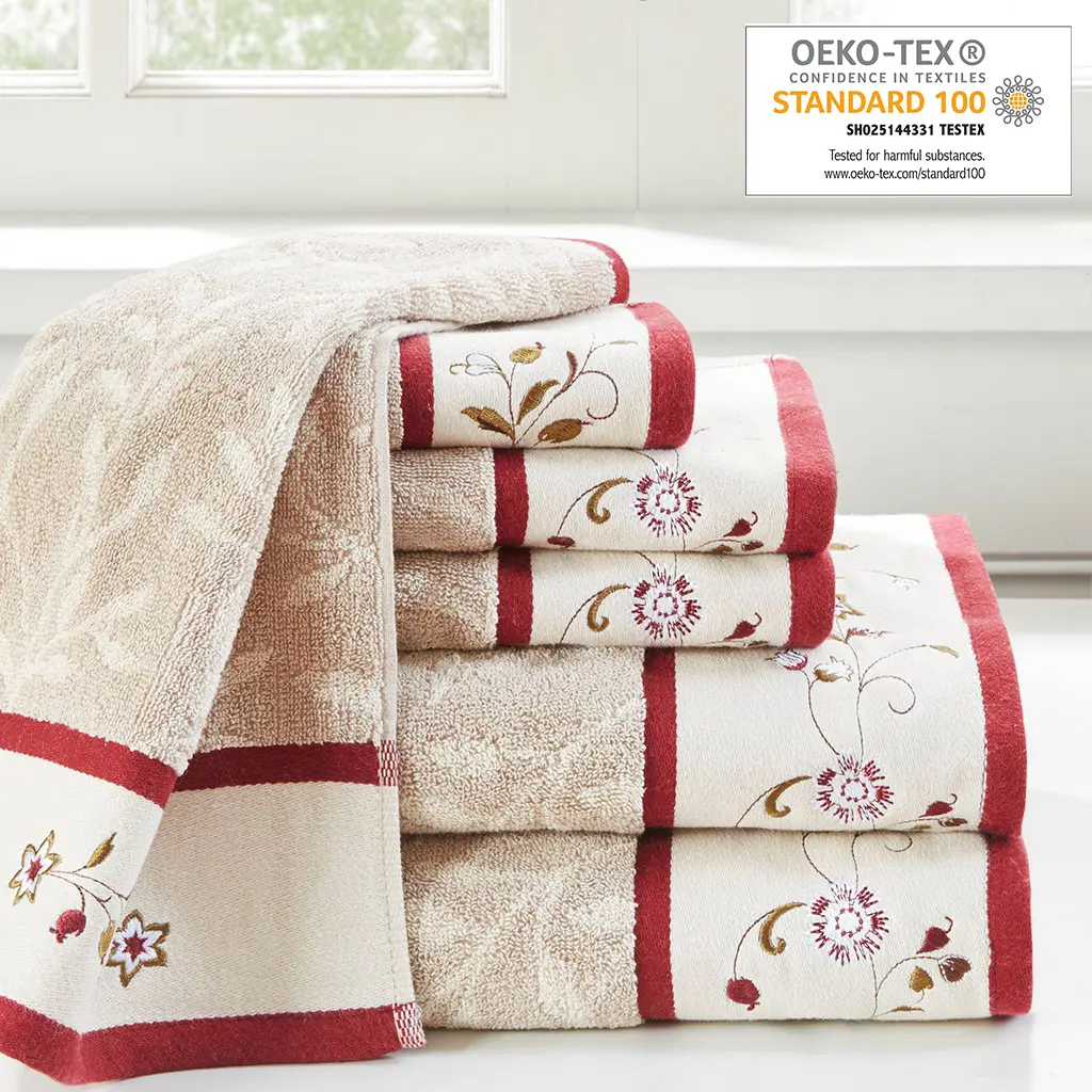 Madison Park Serene Cotton Bath Towel Set Luxurious Floral Embroidered Cotton Jacquard Design, Soft And Highly Absorbent For Shower, Multi-Sizes