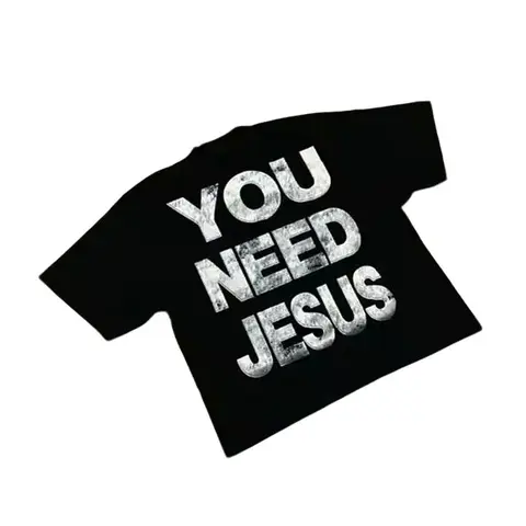 Vintage You Need Jesus Graphic Cotton Short Sleeve T-Shirt, Christian Clothing Menswear Top Black Casual