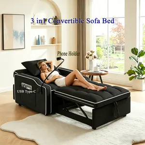 3‑in‑1 Convertible Sofa Bed with USB Type‑C & Phone Holder