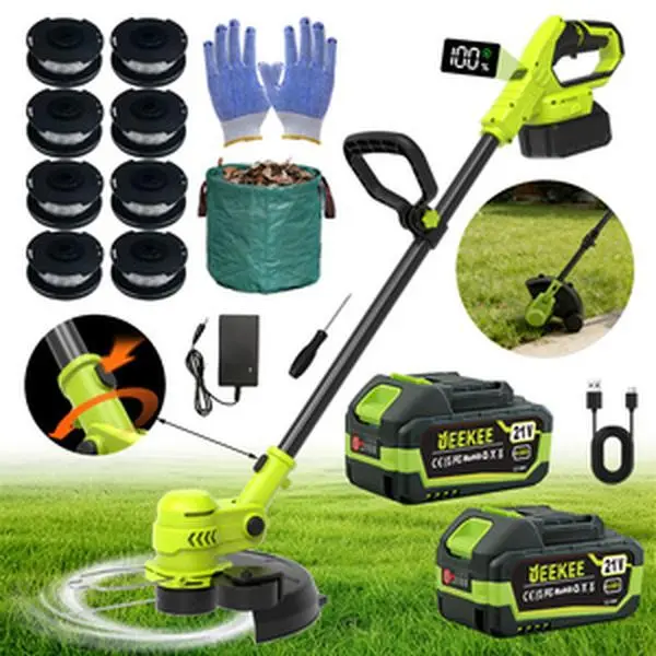 UEEKEE 12-inch Portable Cordless Electric 3-in-1 Lawn Trimmer, Edger & Brush Cutter, Comes With 8 Spools & 2 High-Capacity Lithium Batteries, Lightweight Powerful Garden Tool For Yard, Garden & Patio, Ideal Father's Day Gift For Dad, Husband & Men