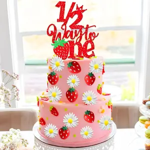 Strawberry 1/2 Half Way to One Cake Topper Strawberry 6 Moths Cake Decor Strawberry Cupcake Toppers Gender Reveal Party Supplies outdoorfun