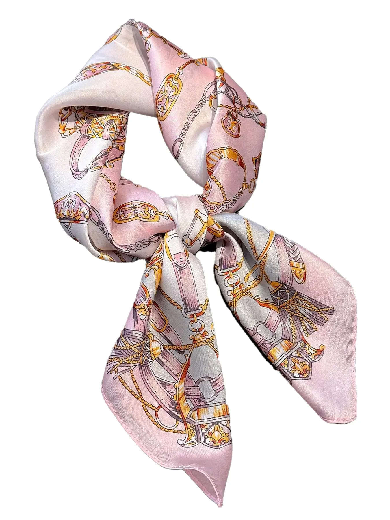 Floral & chain Silky Scarf Chain Luxury Silk Scarf – MAZONKIKI main image 2