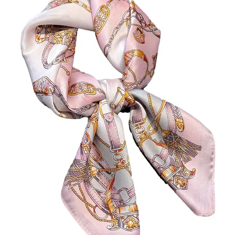 Chain Print Square Scarf, Fashionable Soft Lightweight Printed Polyester Scarf for Women, Casual Versatile Scarf for All Seasons, Boho Style Shawl, Neck Scarf