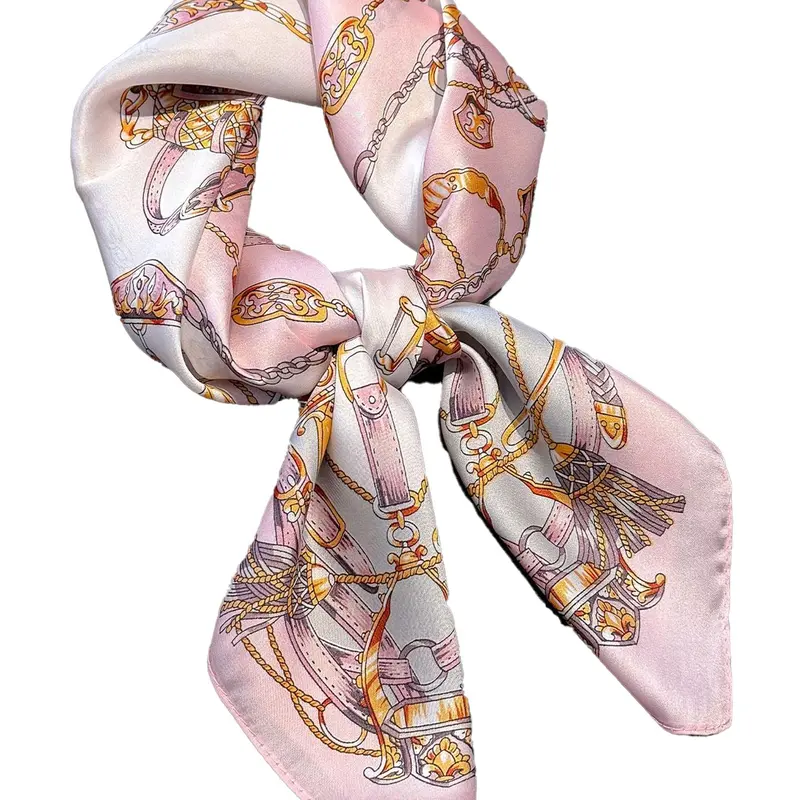 Chain Print Square Scarf, Fashionable Soft Lightweight Printed Polyester Scarf for Women, Casual Versatile Scarf for All Seasons, Boho Style Shawl, Neck Scarf