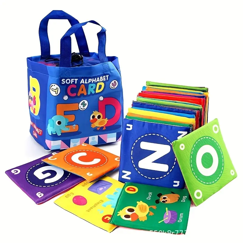 26pcs Baby Early Education Enlightenment Cognitive Cards Cloth Book | Baby Animal Alphabet Recognition with Storage Set, Mixed Colors