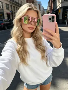 Retro Oversized Square Sunglasses, Reflective Lenses, Uv400 Protection, Summer Beach Glasses, Casual Style, All Seasons
