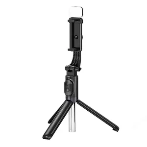 Foldable Extendable Bluetooth Selfie Stick with Remote Control Button, Beauty Fill Light, Smartphone Clip, All-in-1 Portable Recording Live Broadcast Phone Holder, Mobile Phone Accessory