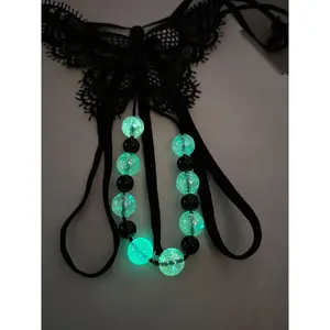 Glow-in-the-Dark Double Row Large Pearl Garter Thong with 1.6cm Diameter