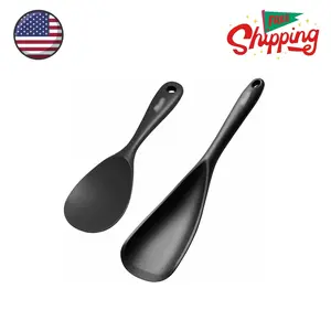 Cooking Spoon and Rice Scooper Set for Nonstick Cookwares 2 Pack, Black