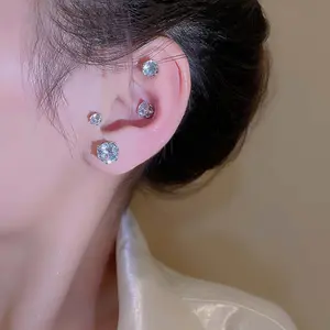 Round Zircon Earrings Perfect Birthday Mother's Day Gift Men's Women's Piercing Jewelry