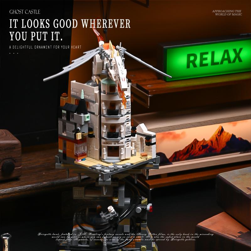 Wizard Magic Bank Building Set, 1,056 Pieces – Enter the magical world and build your iconic Wizard Bank, paired with a powerful Ukrainian iron belly fire dragon! The ultimate gift for magic enthusiasts, block collectors, and movie aficionados—stunning di