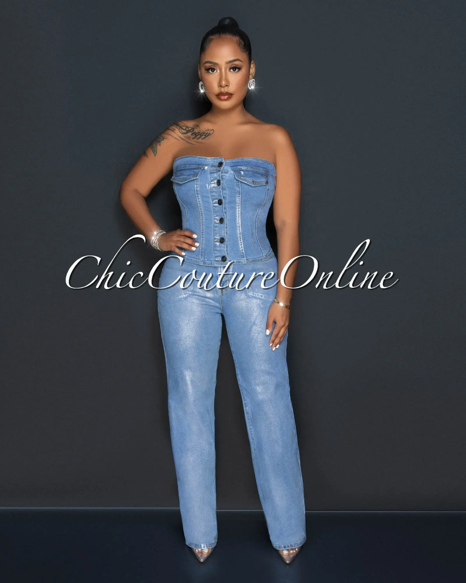 *Tamarah Denim Silver Foil Wide Jeans