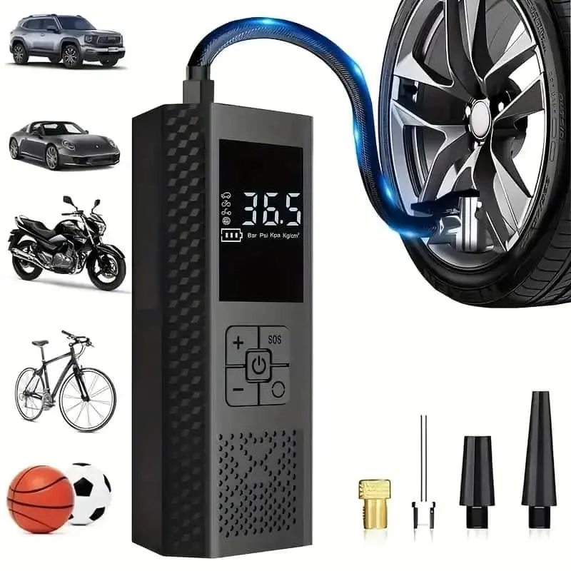 150 Psi Portable Air Pump with Digital Pressure Gauge, LED Light, USB Rechargeable Battery, Wireless Design, Cordless Tire Inflator, Vehicle Tire Inflator for Cars, Bikes, Balls, Portable Tire Inflator