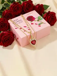 11 Rose Everlasting Heart Necklace Box, Heart Pendant, Unisex Zircon Dagger Cross Necklace, Elegant Jewelry Gift for Couples