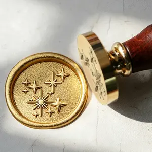 Vintage Shimmering Star Pattern Thick Brass Wax Seal Stamp, Perfect for Parties, Wedding Invitations, Gift Wrapping, Scrapbooking, Collectibles
