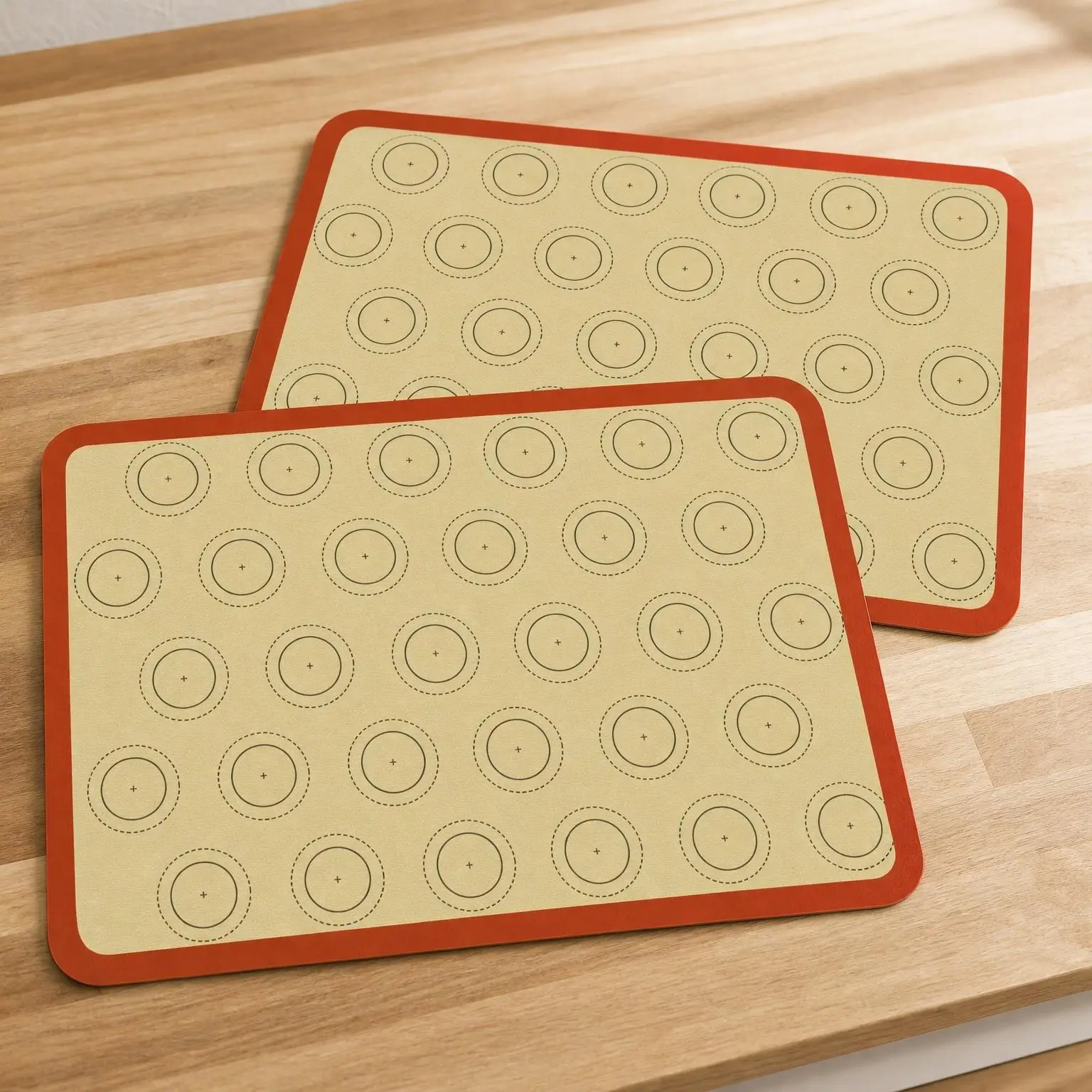 Macaron Silicone Baking Mat - 2 Non Stick Baking Sheet | Cookie Liner (BPA Free/Reusable/Half Sheet), Perfect Kit for Macarons, Pastry, Cake and Bread Making (Red)