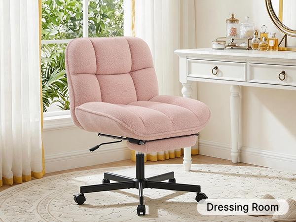 Criss Cross Chair with Foot Rest, Thick Cushioned Cross Legged Office Chair, Sherpa Swivel Vanity Chair, Comfy Height Adjustable Computer Office Desk Chairs for Home Office,Vanity