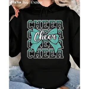 Teal Blue Cheerleading Hoodie – Unisex Coquette Bow, Long Sleeve Sport Style