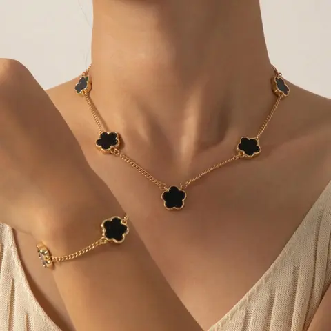 2pcs/set Women's Elegant Fashion Flower Decorated Necklace & Bracelet, Casual Trendy Jewelry Set for Party, Daily Clothing Decor for Girl