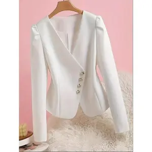 Elegant women’s solid-color blazer — versatile long-sleeve jacket with single-breasted button front, regular fit for weddings, travel, office, and all-season wear; wedding attire; sophisticated style; high-quality fabric