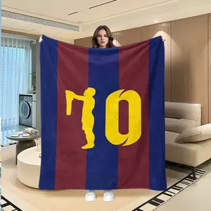 Messi 10 Barcelona Blue Striped Flannel Blanket, Creative Digital Print, Holiday Gift, Multi-Purpose Rug, Sofa Bed Throw, Outdoor Travel Blanket