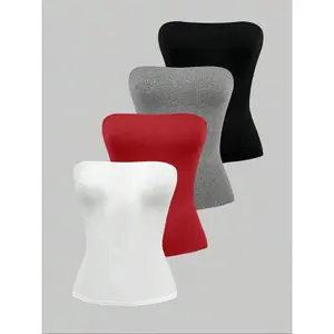 Women’s solid color/leopard print/striped printed tube top, a casual and fashionable sleeveless strapless top suitable for everyday wear, all-season women’s apparel GARMENTARY