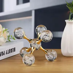 Minimalist Metal Frost-Glass Molecular Sphere Ornament, Contemporary Home Decor Statue, Modern Art Sculpture for Living Room TV Stand Tabletop, Entryway Shelf Office Decoration