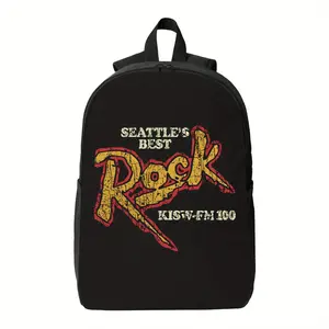 Seattle Rocks 1971 Vintage Backpack - Large Capacity High Quality Backpack with Seattle's Best Rock KisW FM Graphic, Heavy-Duty Zipper Closure Laptop Bag for, Travel, School, Hiking, Music Events - Retro Rock Radio Design Backpack, Hiking Gear, Classic Lo