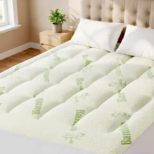 Ultra Soft Mattress Topper Twin Size - Viscose Made from Bamboo Pillow Top Mattress Pad for Breathable Cooling & Back Pain Relief, Deep Pocket Comfort Bed Topper, Green