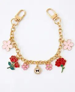 Flower Charms Bag Charm Keychain, Luxe Trending Floral Purse Accessory, Pink Key Bag Chain for Purse, Backpack Gifting, Accessories For Bags