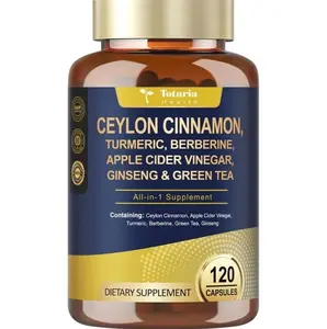 18-in-1 Organic Ceylon Cinnamon Capsules with Berberine, Ceylon Cinnamon Supplement w/Apple Cider Vinegar Turmeric Bitter Melon Milk Thistle, for Metabolism, Energy, Heart*, 120 Counts