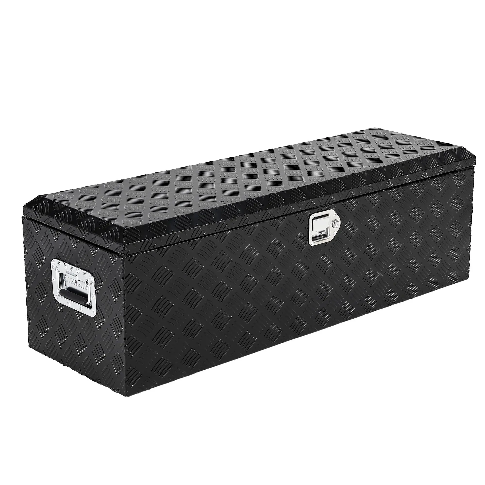 GAOMON 48x15 Inch Heavy Duty Aluminum Truck Tool Box, Waterproof Pickup Bed Storage Organizer with Lock & Keys, Side Handle, Stripes Plate Design for RV Trailer and Truck - Black