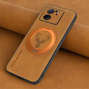 Père David's deer, 360° Spin Stand with Integrated Magnetic Kickstand forXiaomi 15/15pro/14Tpro/14/13T/13Lite/12x/12sPro/12T/12s ultra/11i/11x, Luxury faux leather Case for 13T Phone Case, Fit for MagSafe and Car Holder, Playability and decompression