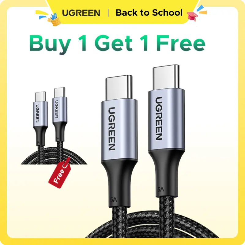 (Buy 1 Get 1 Free) UGREEN USB C to USB C Cable ,100W Type C Flow Cord, Fast Charging for iPhone 17/16 Series, MacBook Pro 2020, iPad Pro, Dell XPS, Samsung Galaxy S24/S23/S22 Ultra, Switch, Pixe,3.3FT Black, portable charger,tiktokshopbacktoschool