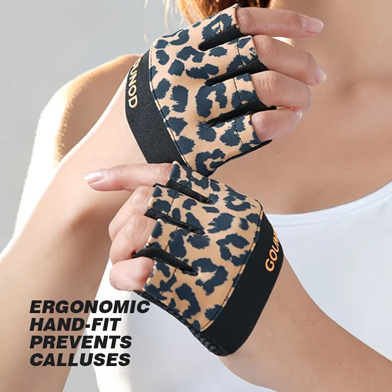 A pair of unisex half-finger fitness gloves with a palm grip pad design, suitable for yoga practice, fitness equipment, and dumbbell training, featuring breathable, lightweight, and unique styling, Workout Accessories