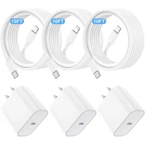 Charger Fast Charging 10 FT, 3-Pack 20W PD USB C Charger Block with iPhone 14 13 Charging Cable 10 Foot, Compatible with iPhone 14 Pro/13Pro Max/12/11Pro/Mini - White