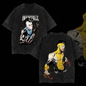 Superstyle Limited Edition Mohawk vs Mark Invincible War Comic Double Printed Oversize Lightweight Acid Washed Tee TV Series Graphic Tee T-Shirt