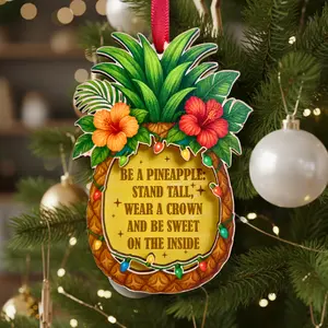 Pineapple Ornament 2025, Pineapple Christmas Ornament for Tree, 2 Layer Wood & Acrylic Keepsake, Unique Christmas Gift for Pineapples Lover, Holiday Tree Hanging Decoration