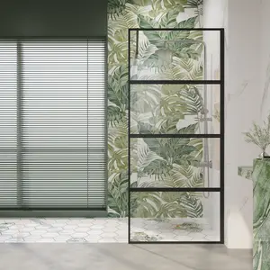 BUILDEPO 36" W × 76" H Aluminium Framed Fixed Shower Screen, Bathroom Walk-in 5/16" (8mm) Tempered Glass Panel, 4-Piece Split Design with Easy-Install Adjustable Support Bar, Matte Black 25D07-36MBX